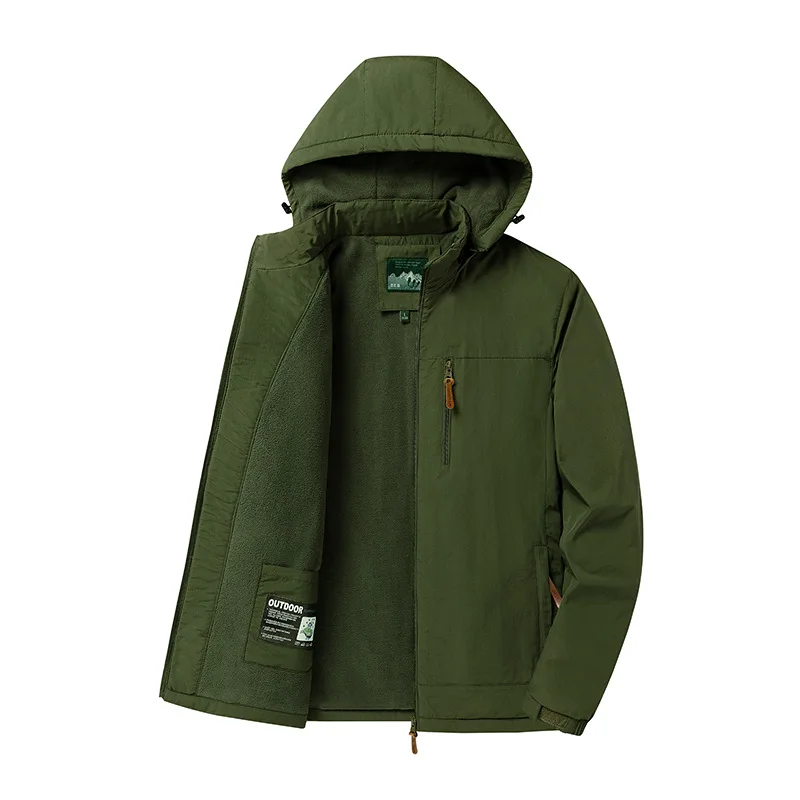 Waterproof Jacket Men Fleece Lined Warm Bomber Jacket Outdoor Windbreaker Autumn Winter Coat Thick Military Hooded Hiking Jacket