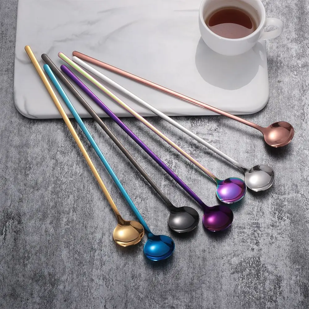 Rainbow Stir Coffee Spoon Long Handle Ice Cream Spoons Eco-friendly Stainless Steel Stir Spoon Tableware Kitchen Supplies