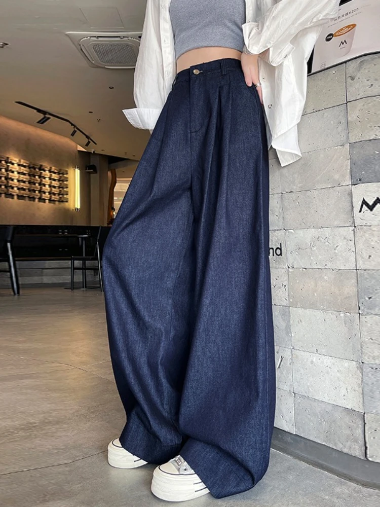 Jean en denim pour femme, style américain, coupe ample, jambe large, décontracté, taille haute, longueur au sol, jambe droite, collection Printemps-Été