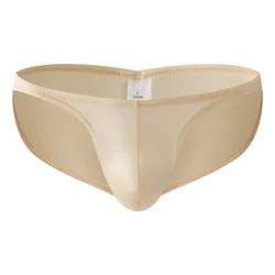 Men's Low Rise Ultra - Thin Satin Briefs with Breathable Butt - Lifting Pouch - M (Beige)