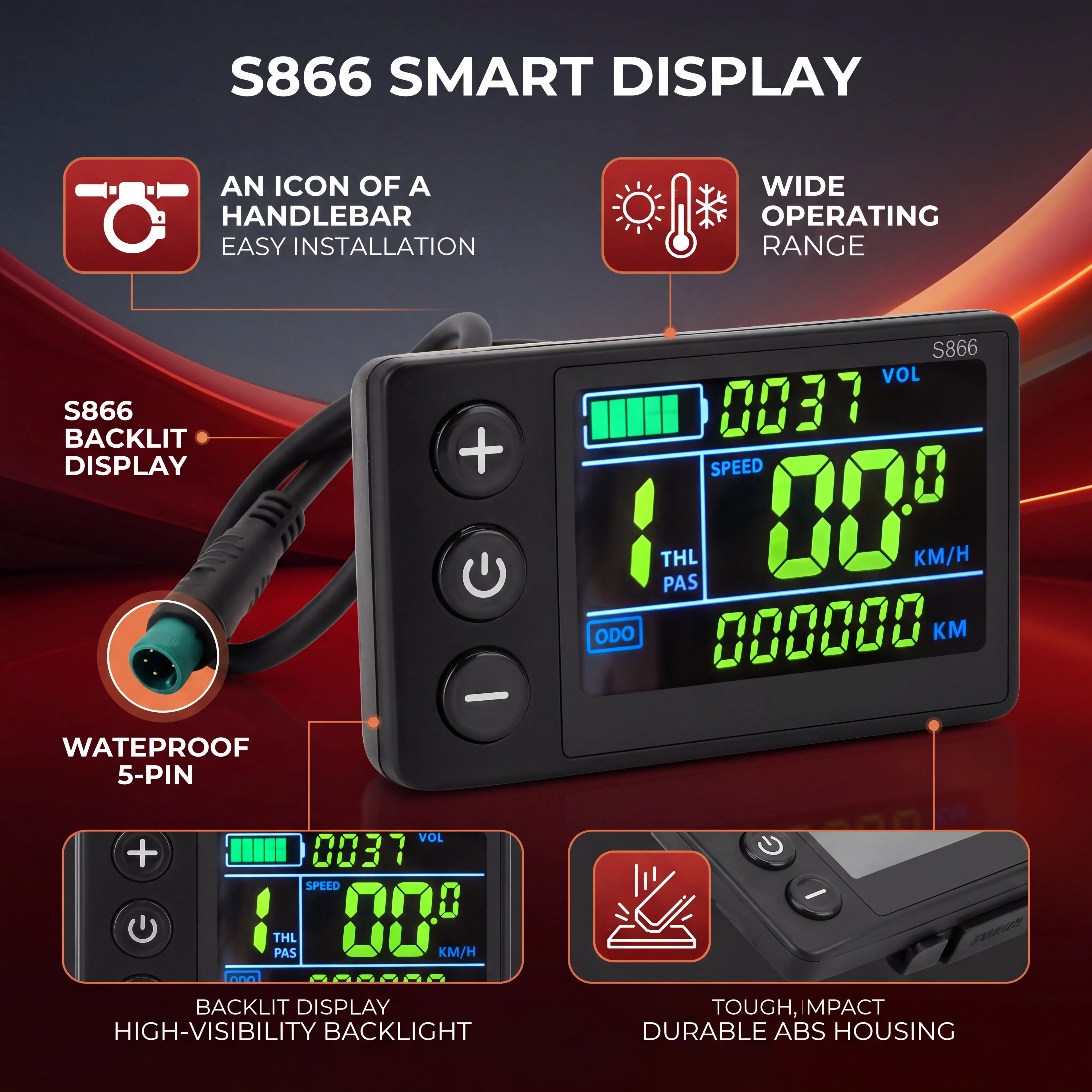 Color Screen Electric Bike LCD Display with Waterproof 5-Pin Connector