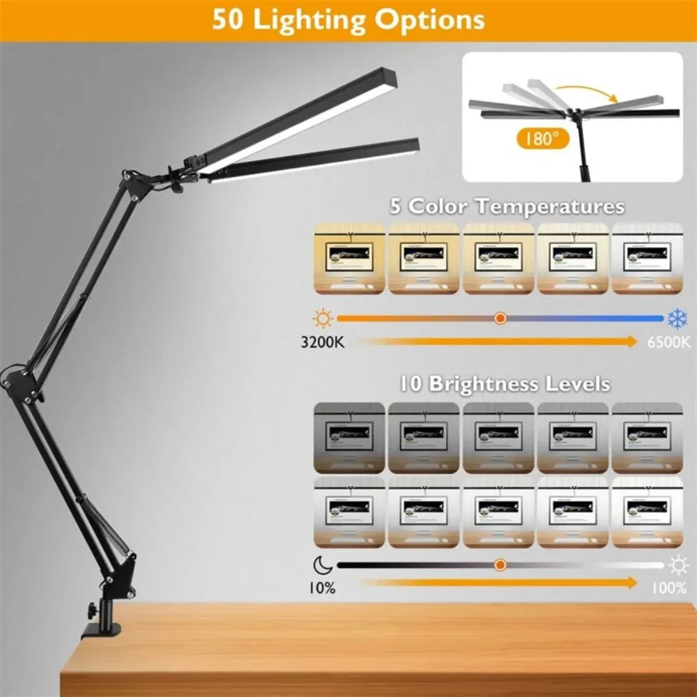 LED Desk Lamp for Home,Reading,Adjustable Eye-Caring Desk Light with Clamp, 3 Color Modes,10 Brightness Table Lamps 2