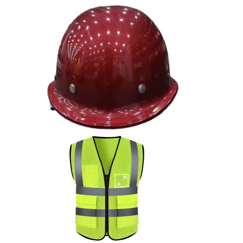 2-Set Construction Safety Helmet Reflective Vest Protective Leader Party A Work Helmet Suit