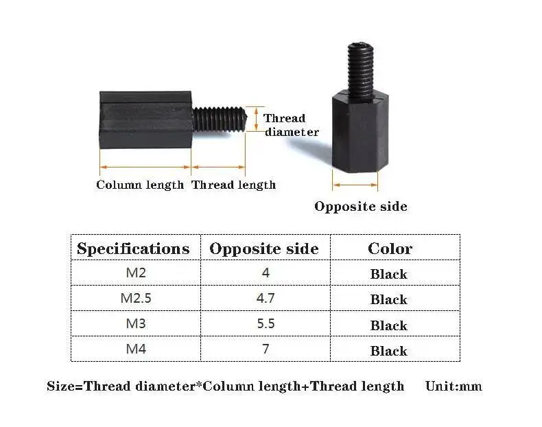 50 stücke M2/M2,5/M3/M4 * L + 6mm Gewinde Schwarz/weiß Abstand Schraube kunststoff Für PCB Motherboard Feste Nylon Standoff Spacer Säule – Detail 15