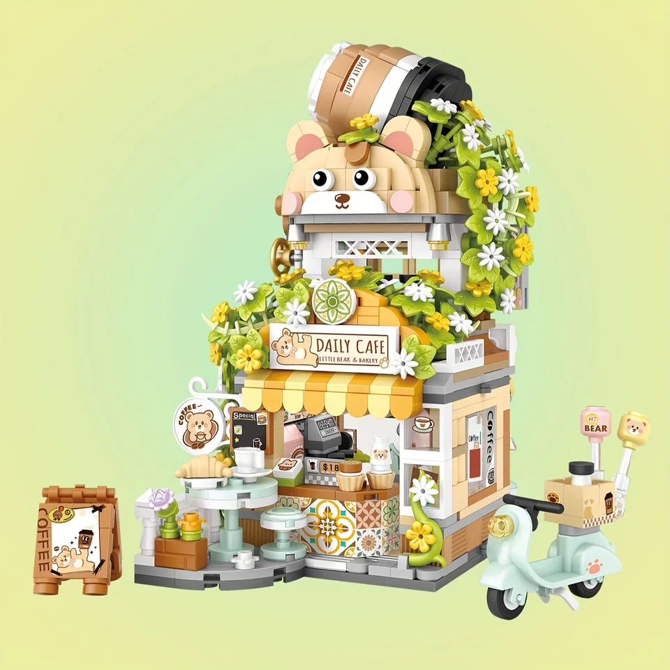 MEIEST Set Mattoncini Gelateria Panda 884 Pezzi – Giocattoli Costruzione City Street View, Modello Mini Mattoni Per Bambini E Adulti, Decorazione Casa