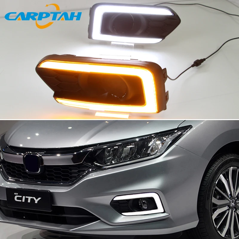 

LED Daytime Running Light For Honda City Grace 2017 2018 2019 Waterproof Yellow Turn Signal Indicator Light Bumper Lamp LED DRL