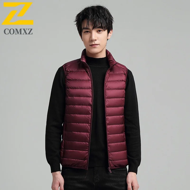 Autumn Winter Men Down Work Vest Lightweight Warm Waterproof Windproof Sleeveless Jacket for Hiking Camping Fishing Casual Wear