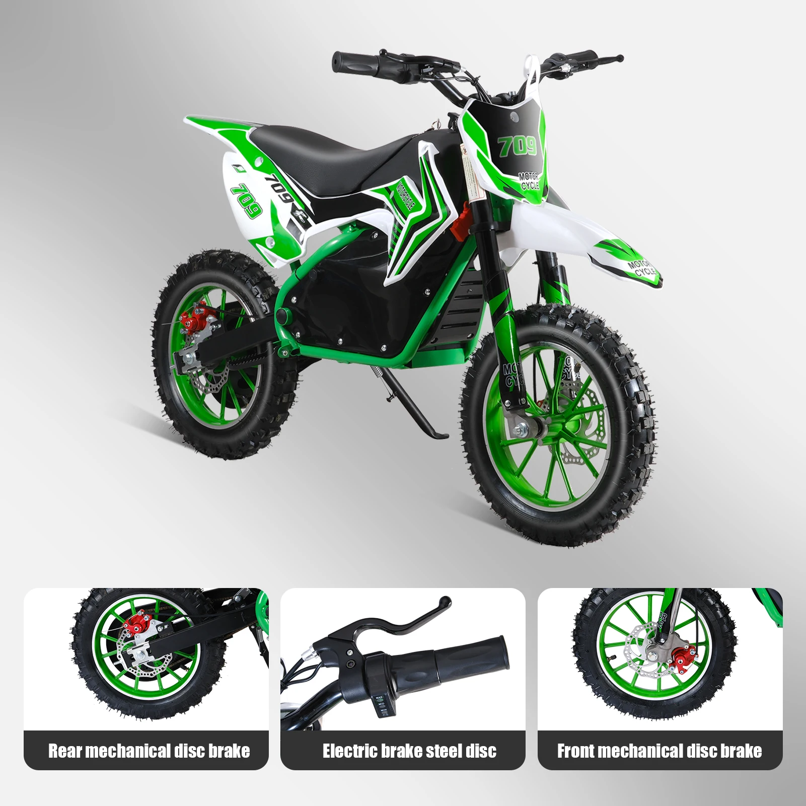 Dirt Bike, Rocket Electric Motocross Bike, Off Road Mini Motorcycle, Electric Pocket Motorbike with Mechanical Disc Brakes, 10 I