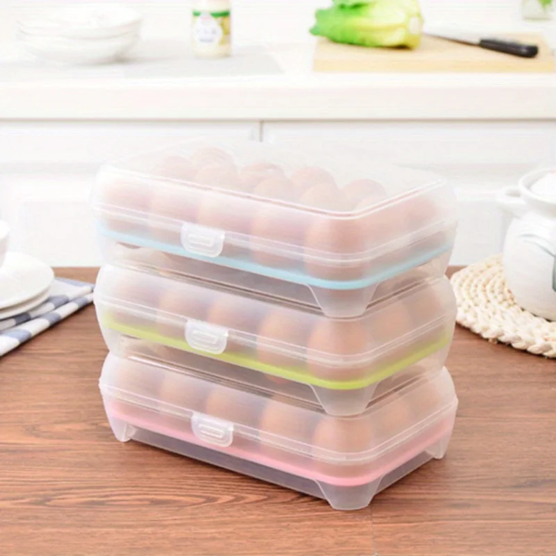 15-grids Egg Storage Box Kitchen Refrigerator Eggs Preservation Box Portable Plastic Household Outdoor Picnic Egg Storage Box