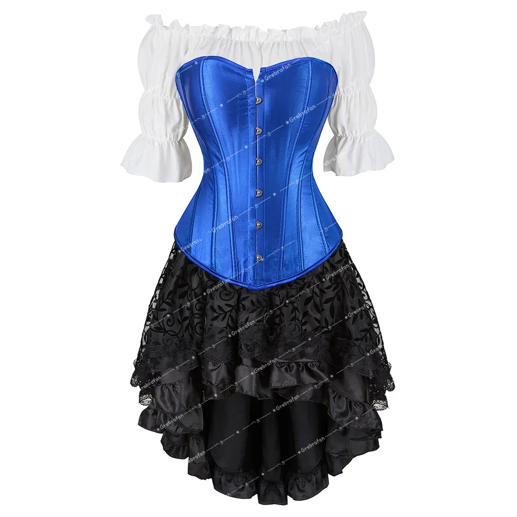 Women's Evening Corset Lace Up Bustiers Skirt Pirate Blouse Set Plus Size Dance Party Corsage Carnival Corset Costumes