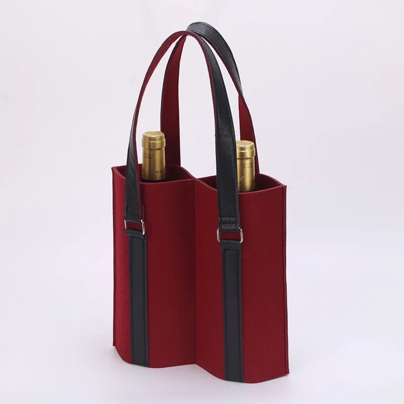 Fashion Felt Red Wine Bottle Packaging Bag Resusable Party Gift Bag With Carry Handle Wine Accessories