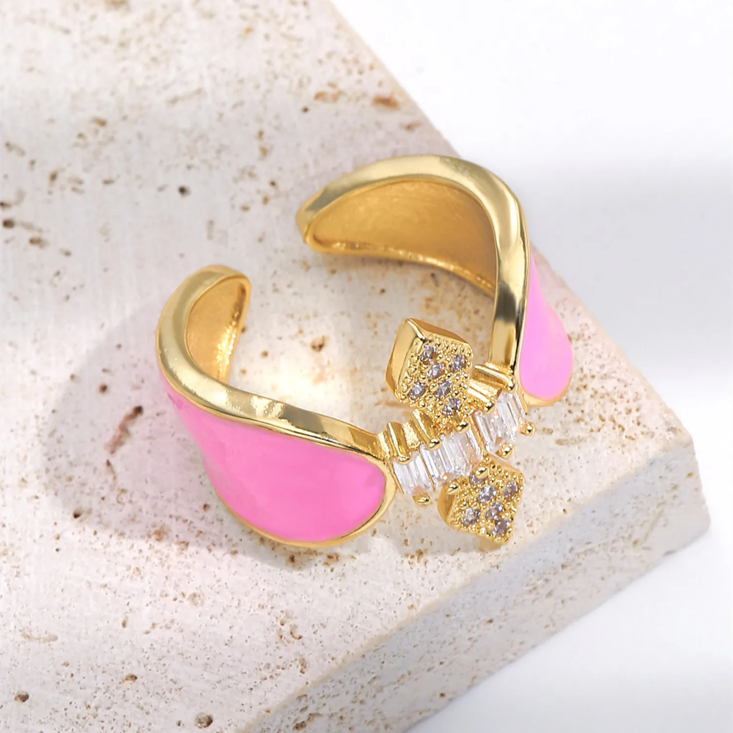 2021 INS Color Rainbow Fashion Rings For Women Finger Jewelry Clear CZ Colorful Neon Enamel Open Adjusted Dome Ring