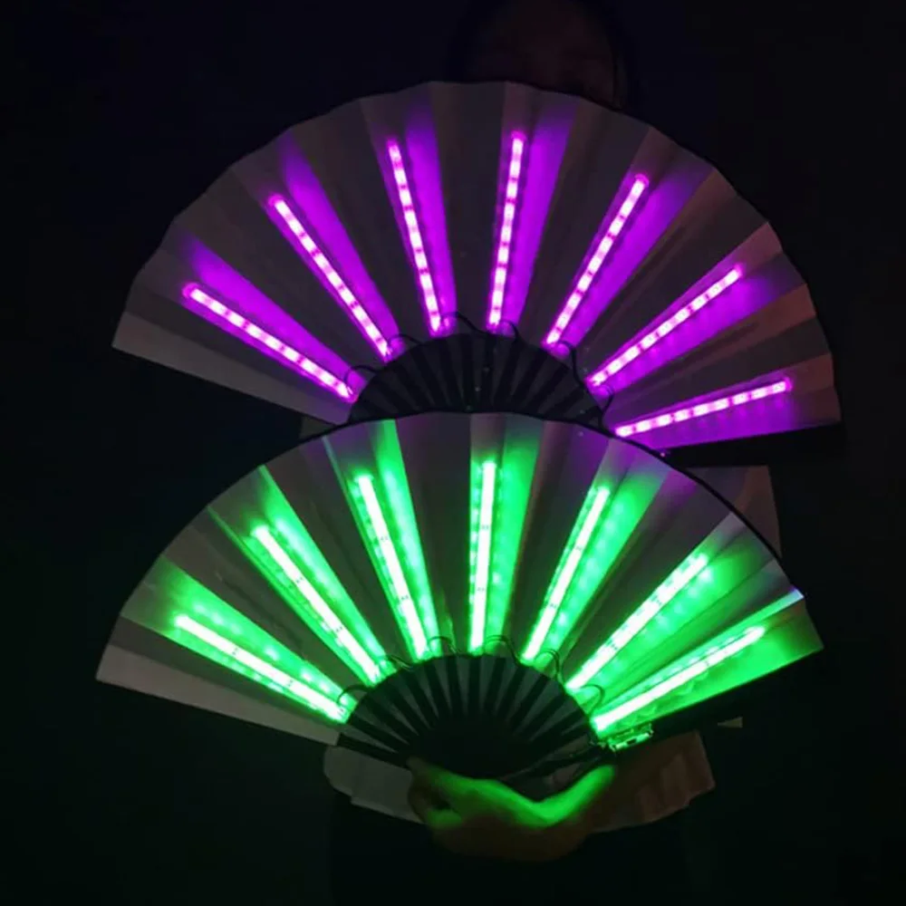 Foldable Hand Fan With Led Light Glowing Fluorescent Discoloration Fan For Night Performance Dj Bar Club Room Party Decoration portable fan folding fan hand fan glow led fan