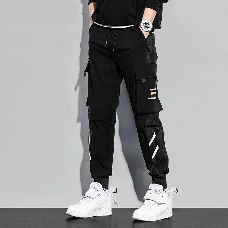 thumbnail image 1 of Pantalones para hombre, forro polar, color negro, pantalones cargo de invierno para hombre, ajustados, elásticos, informales, estilo Harajuku, de nailon, holgados, de alta calidad, 1 of 5