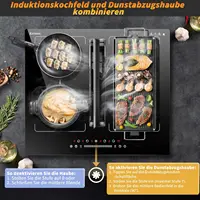 Индукционная варочная панель Karinear, 4 зоны, гибкая зона с экстрактором (155 Вт), встроенная вытяжка 60 см, таймер, усиление, пауза, 7200 Вт, без вилки — изображение 2