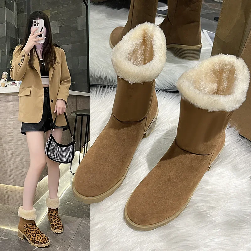 2023 New Winter Plush Warm Mid-calf Boots Female Casual Thick-soled Short Boots Women Non-slip Shoes for Women Botas De Mujer