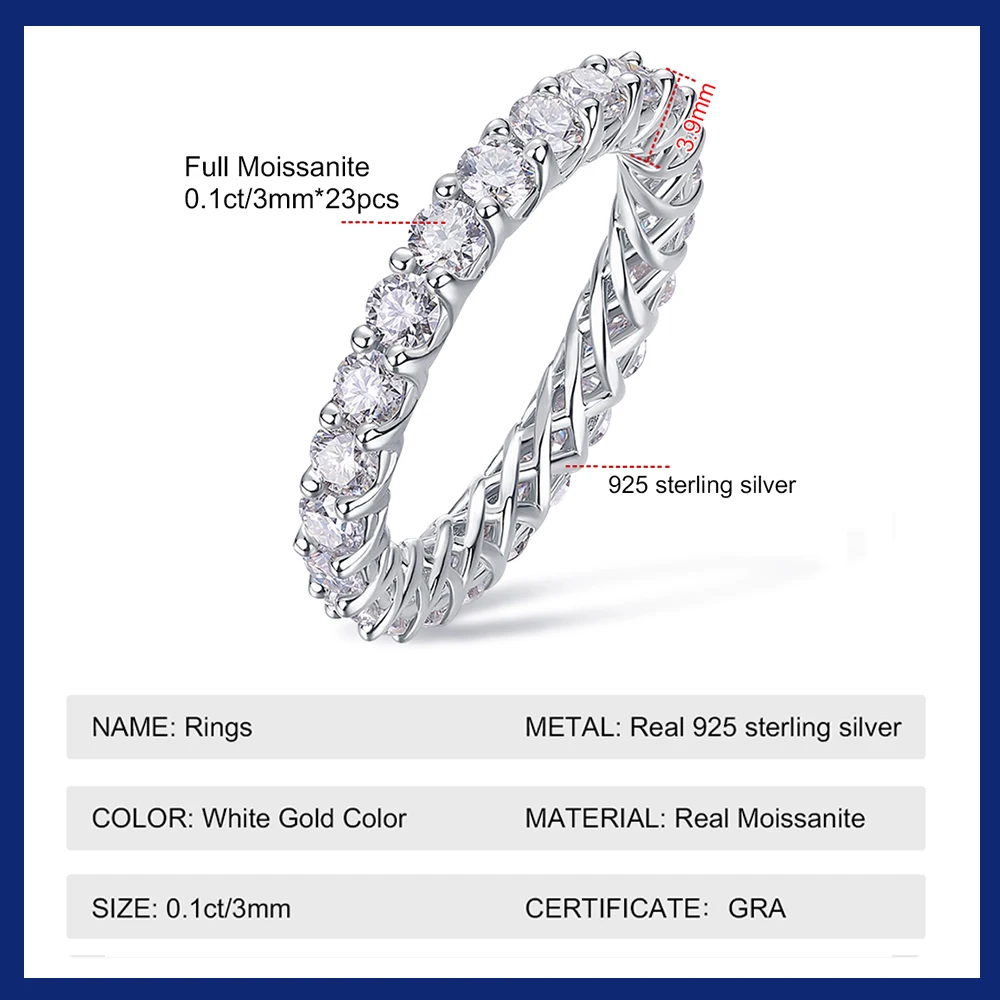 Sweetrain New 3mm Moissanite Ring Women's 18K White Gold Plating 925 Sterling Silver Diamond Engagement Band Gift Fine Jewelry 2