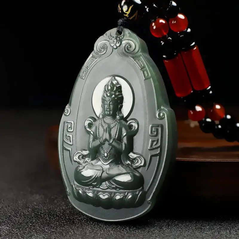 

Hetian Gray 's Pendant Guanyin Bodhisattva Men's Jade