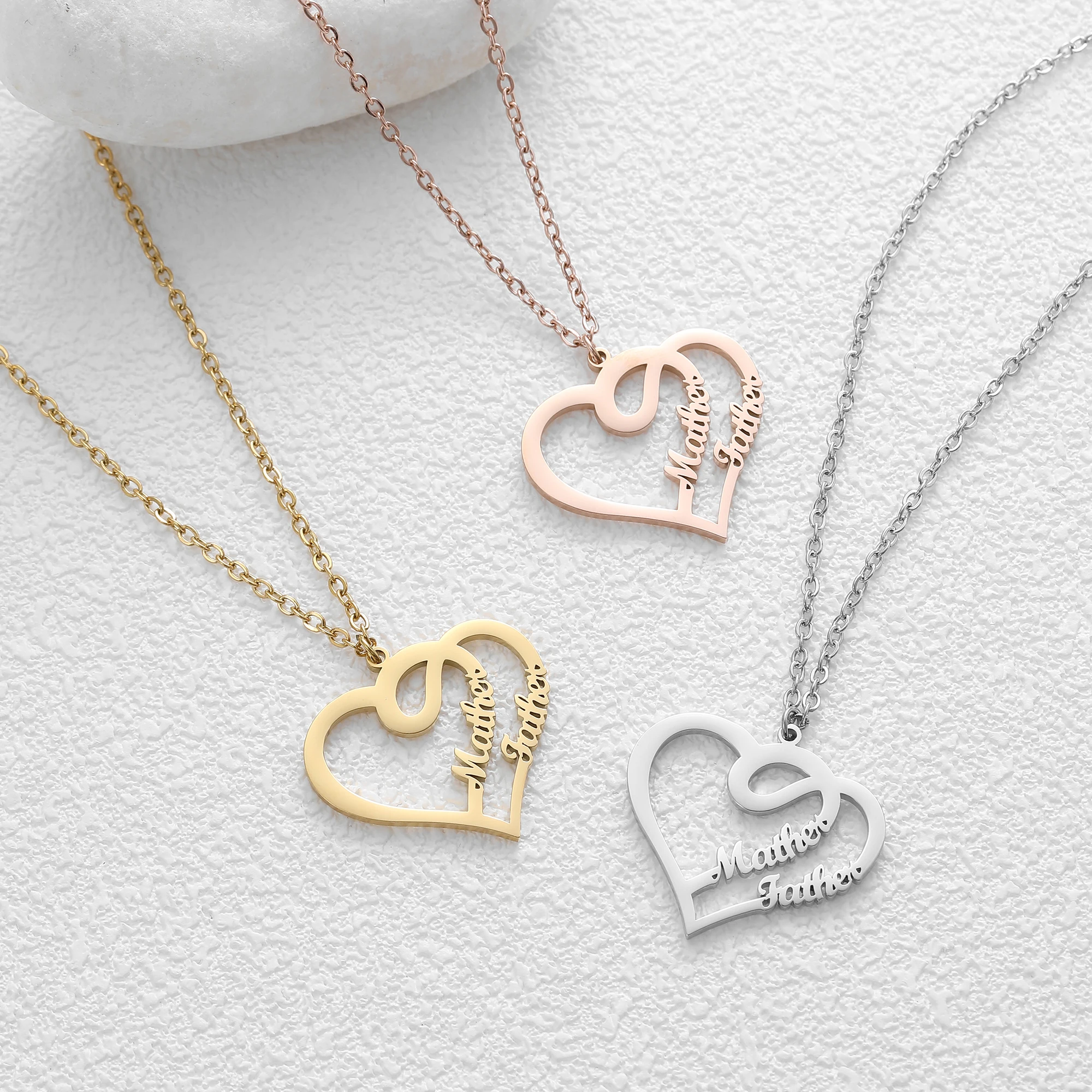 Customized Double Name Heart shaped Pendant Necklace Stainless Steel Love Couple Necklace Fashion Jewelry Gift