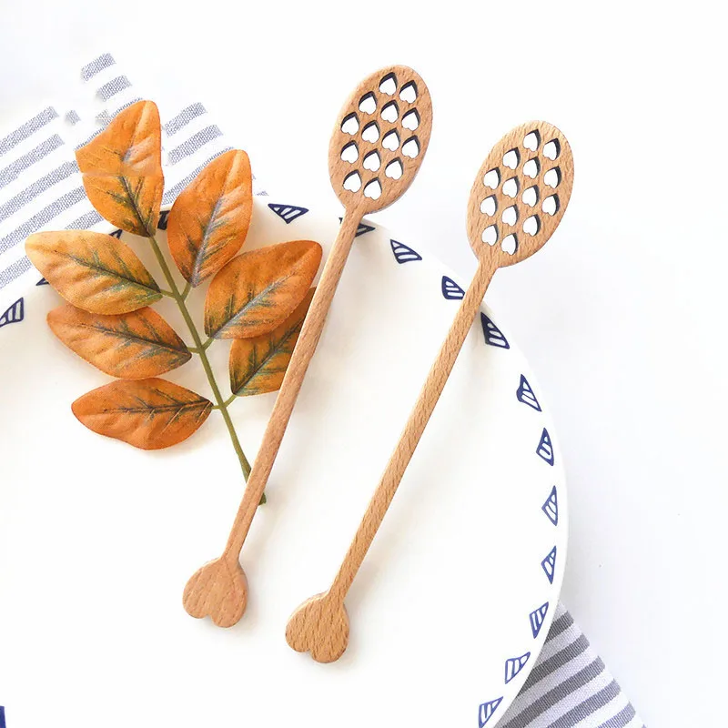 

100pcs Wood Honey Dipper Sever Mixing Stick Spoon Honeycomb Heart Pattern Long Handle Mixing Bar Spoon Tea Accessories