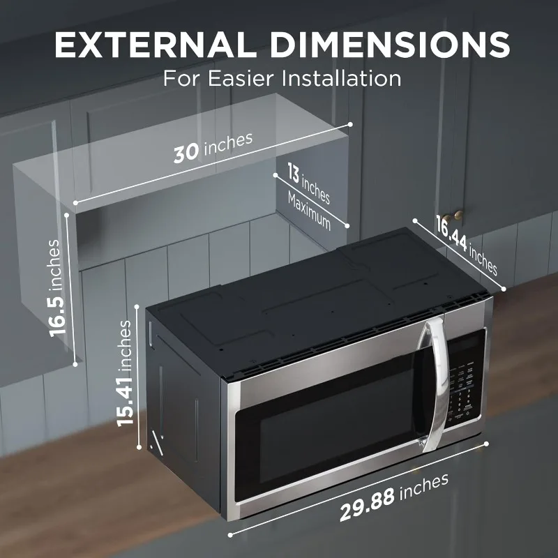 Over The Range Microwave Oven with One Touch, 1000 Watts, 400 CFM and Sensor Cooking, OTR 1.9 Cu.ft