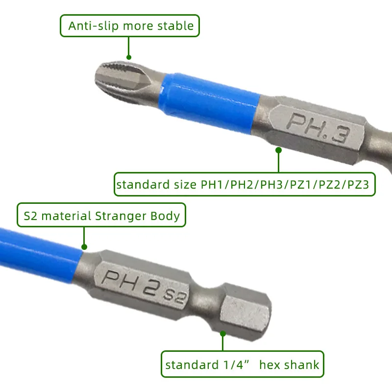 6-teiliges Schraubendreher-Bit-Set – Rutschfest, Magnetisch, PH/PZ 1-3, 50 Mm