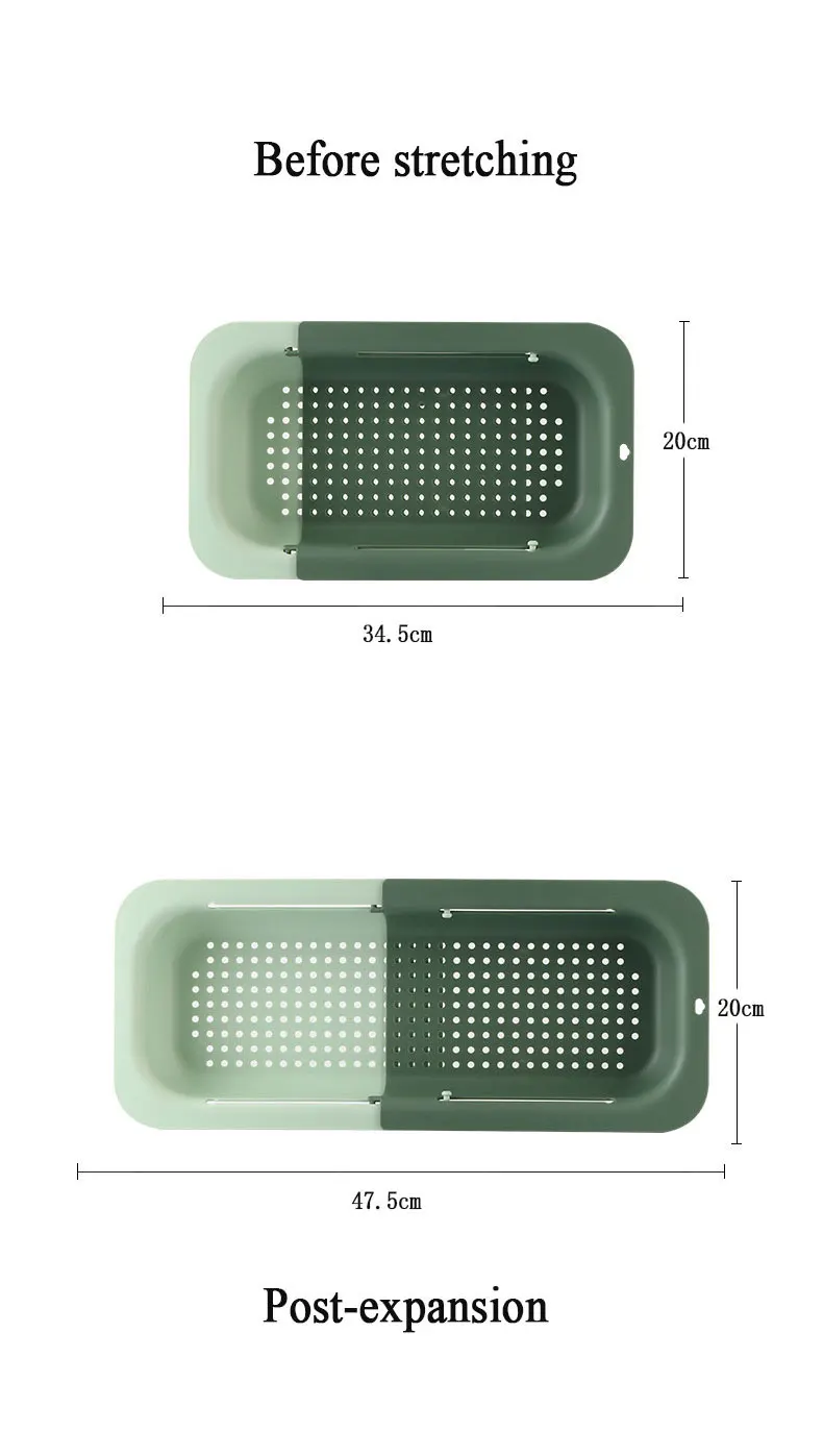 Sink Drain Rack – Adjustable Retractable Kitchen Shelf with Plastic Drain Basket