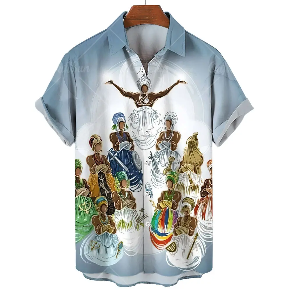 Vintage Men'S Shirt 3d Umbanda Print Street Designer Short Sleeved Fashion Men'S Clothing Tops Loose Oversized Shirts And Blouse