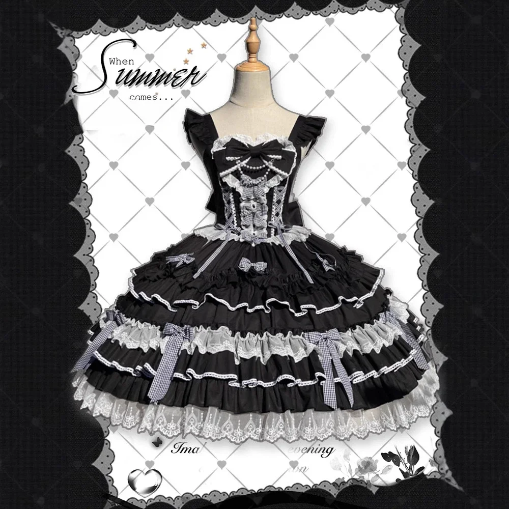 Sweet Lolita JSK Dress Vintage Doll Style Layered Sleeveless Party Dress When Summer Comes,lolita dress,lolita suspender dress