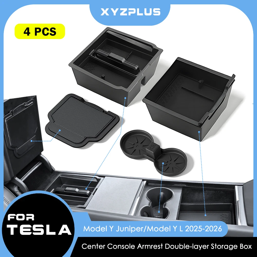 For Tesla New Model Y 2025 2026 Launch Juniper Model Y L Center Console Armrest Upper&Lower Storage Box Water Cup Mat Organizer