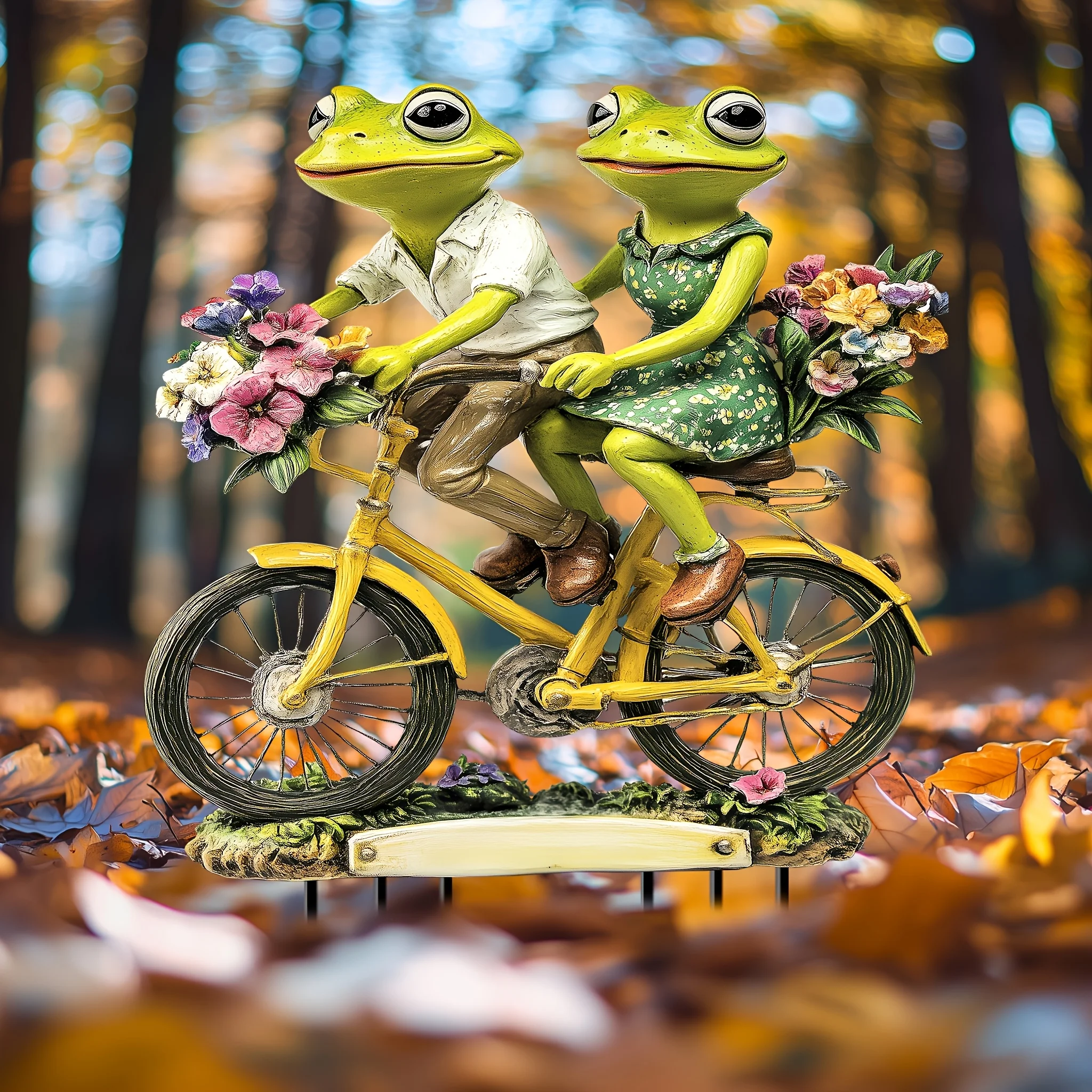 garden decoration A pair of frogs riding bicycles garden decoration sun pendant-2D acrylic flower bicycle couple decoration sign