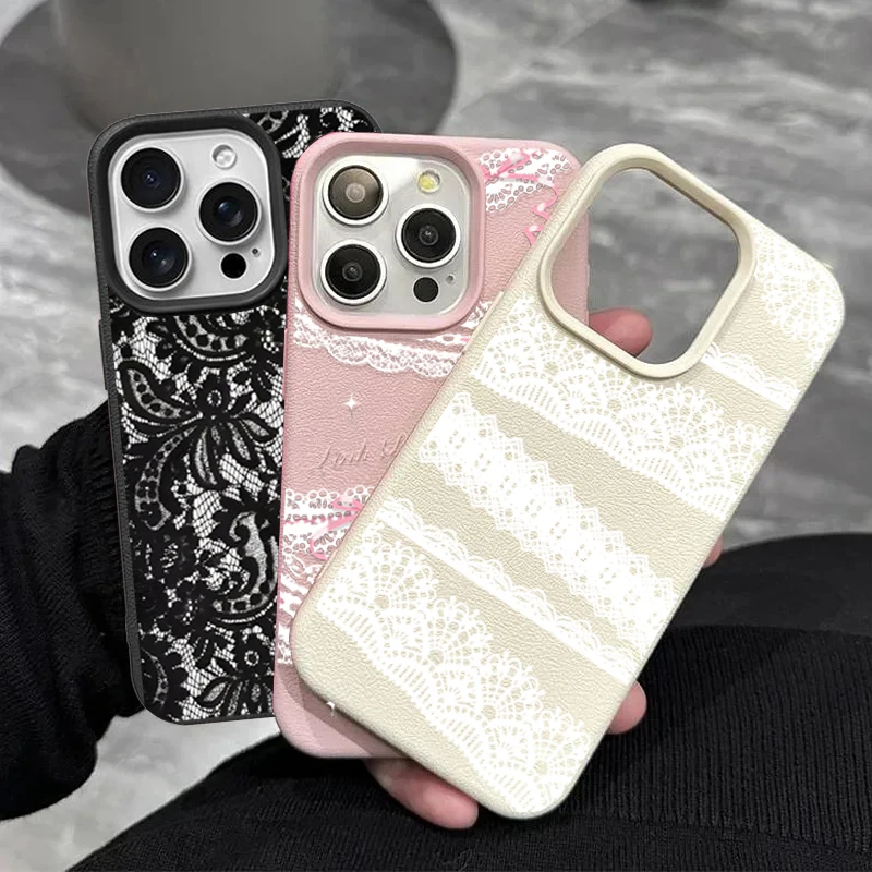 Elegant Black Lace Print PU Leather Phone Case Cover