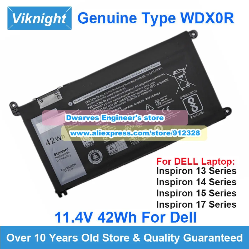 Original 42wh Wdx0r Rrjdx T2jx4 15 1vx1h 11.4v Bateria para Inspiron 7000 Series 17 5770 13 5378 5379 2-em1 P69g Vostro 5471 5482 5570 5567 7580 P61f 13 5000
