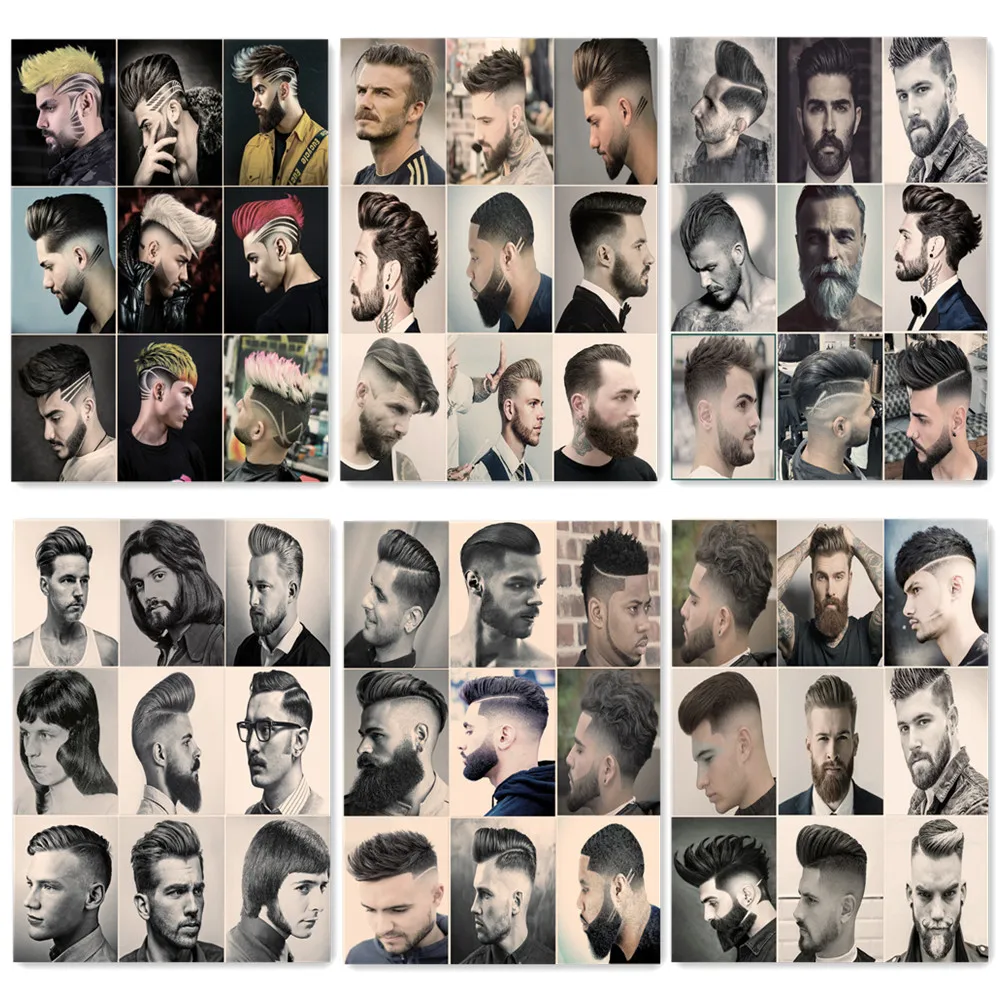 

6PCS Men's Hairstyles Poster and Prints Set - Vintage Wall Art Painting for Barber Shop Wall Decor - Hair Design Art Poster