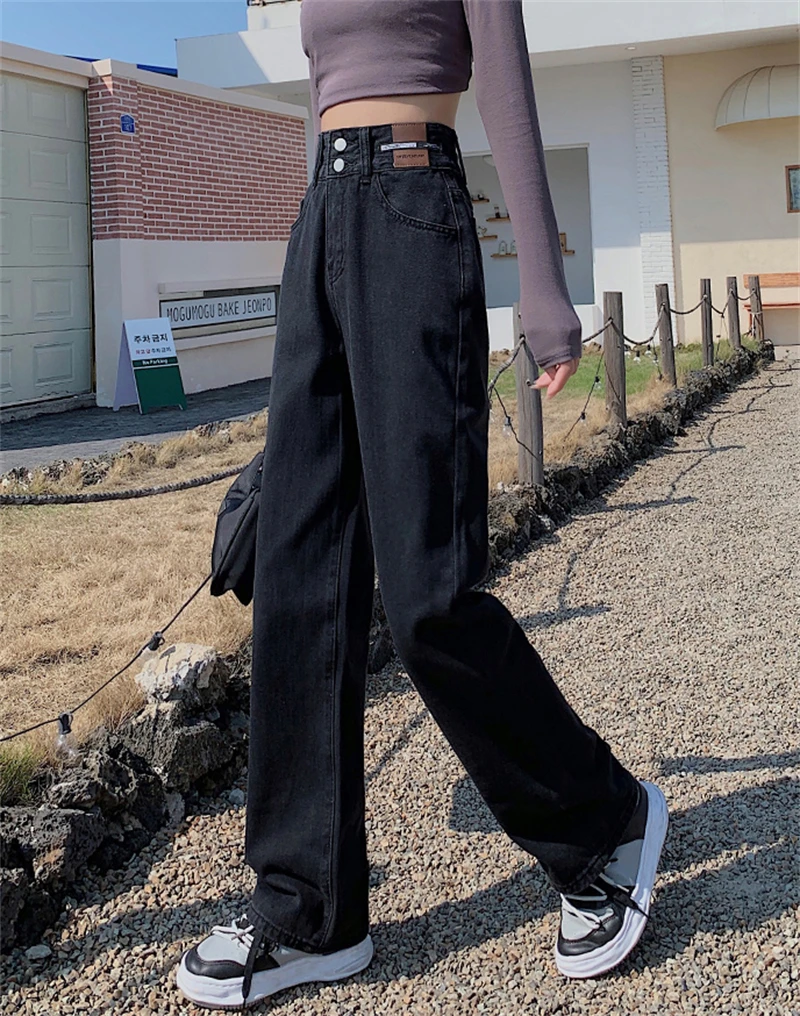 paige jeans Yoni Spring Baggy Wide Leg Jeans for Women High Waisted Casual Denim Pants Female Korean All-match Straight Black Trousers straight jeans