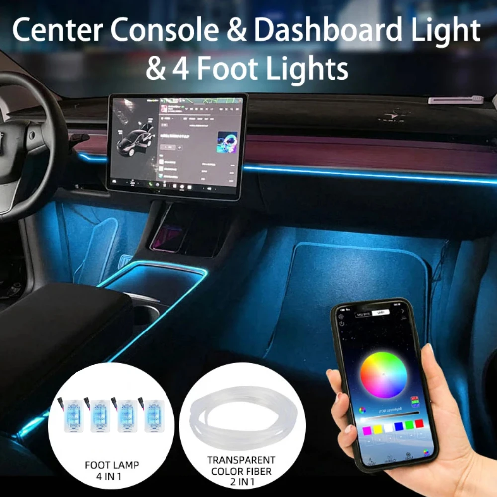 

For Tesla Model 3/Y Interior Neon Lights Dashboard RGB Changing LED Strip Lights App Control Lighting Accessories 2021 2022 2023