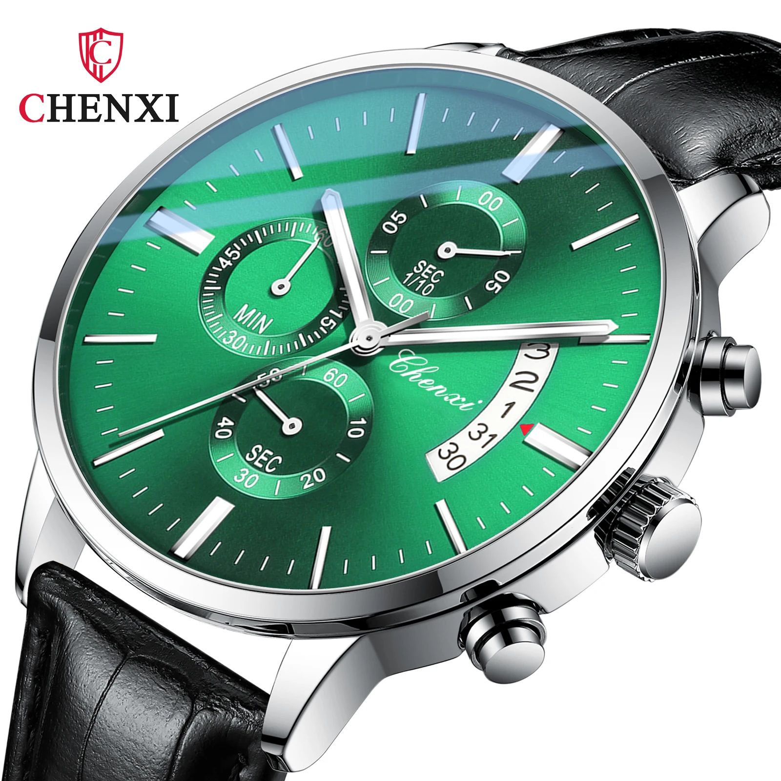CHENXI 907 P luxusní krám muž náramkové hodinky křemen světelný datle týden hodinky pro muži hodiny kůže pánské hodinky reloj