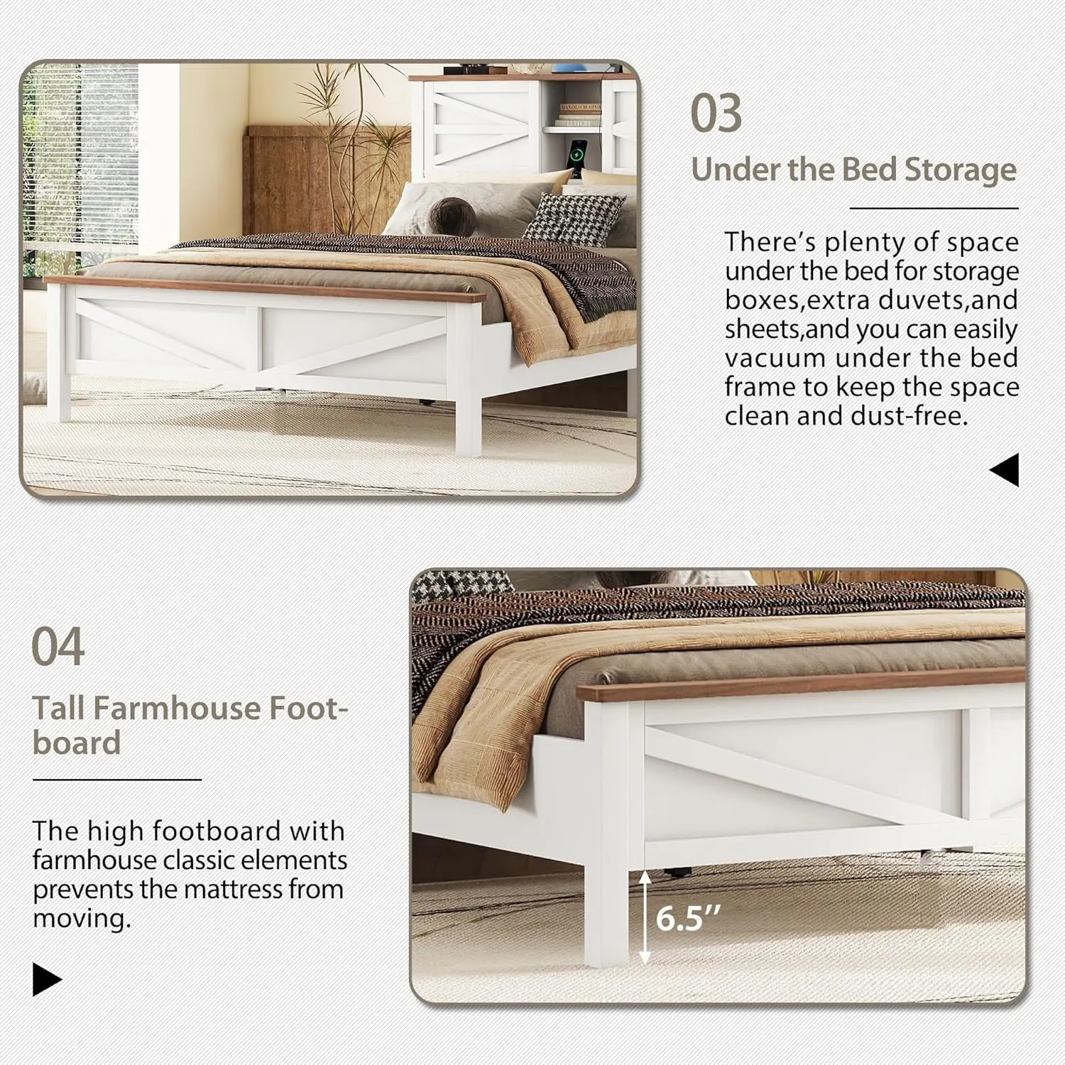 3-Piece Farmhouse Queen Bedroom Set – Bed & Storage Nightstands 5