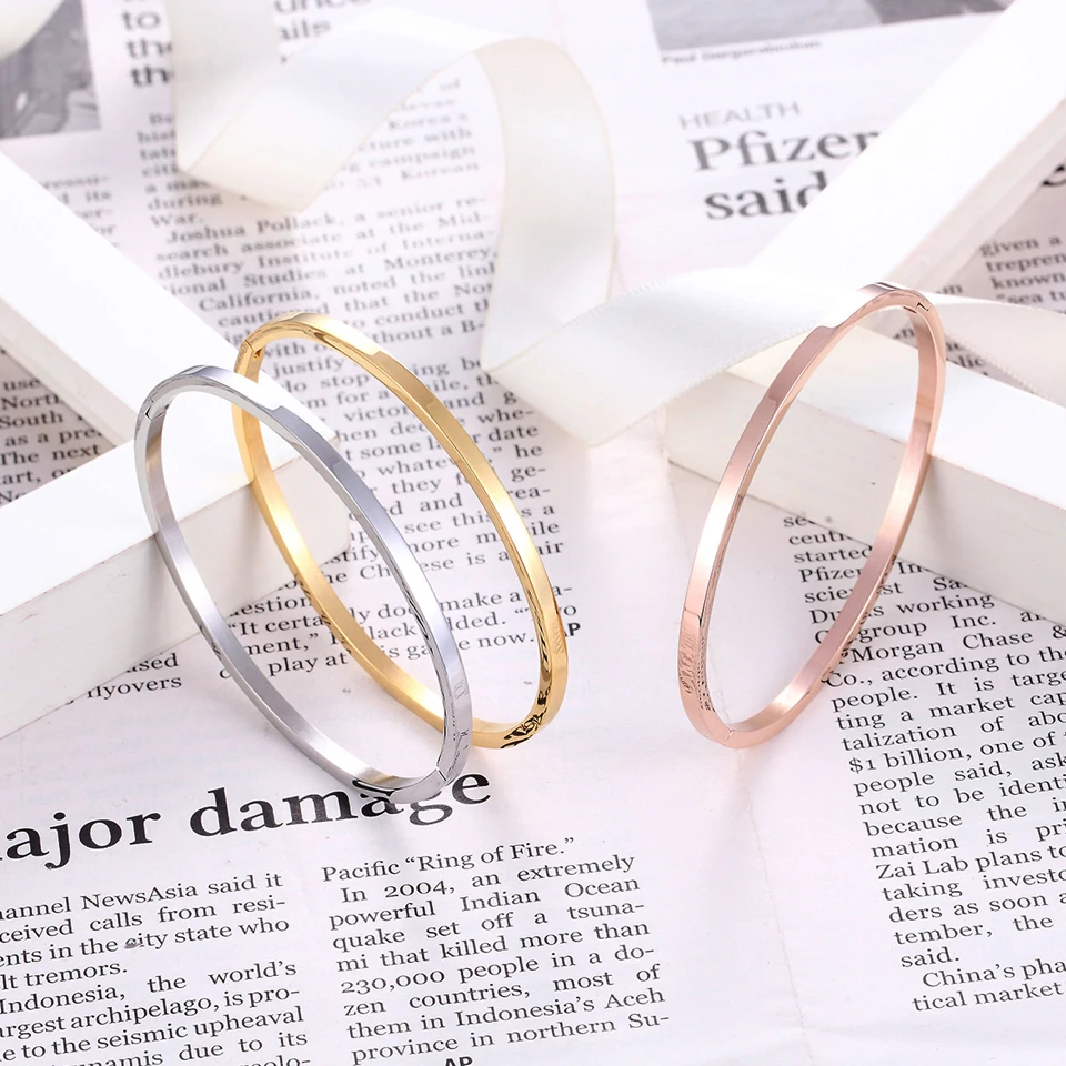 Stainless Steel Round Bangles Three Colors Trendy Charm Bracelets Jewelry For Women BOBASI bangle bracelet stainless steel bracelet
