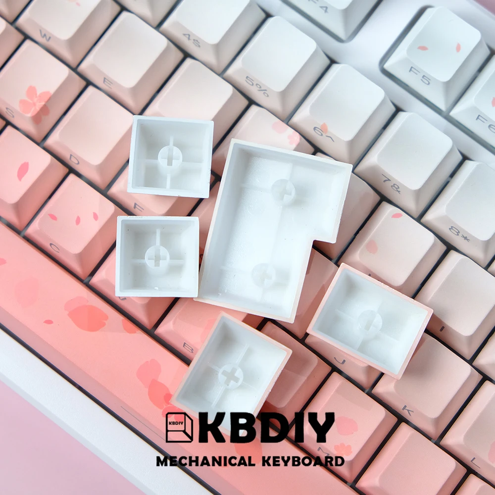 Kbdiy-sakura-side Print Keycaps Grupo Pbt para Teclado Mecânico Gaming Cereja Perfil Personalizado para Interruptores mx 132 Teclas por Conjunto - Imagem 2