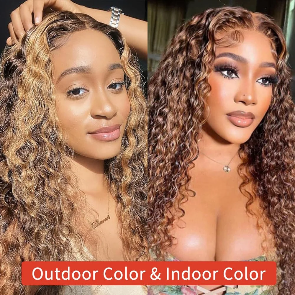 Highlight Deep Wave Lace Front Wig Human Hair 200% Density 13x4 HD Lace Frontal Wig Colored Ombre Honey Blonde for Women 4
