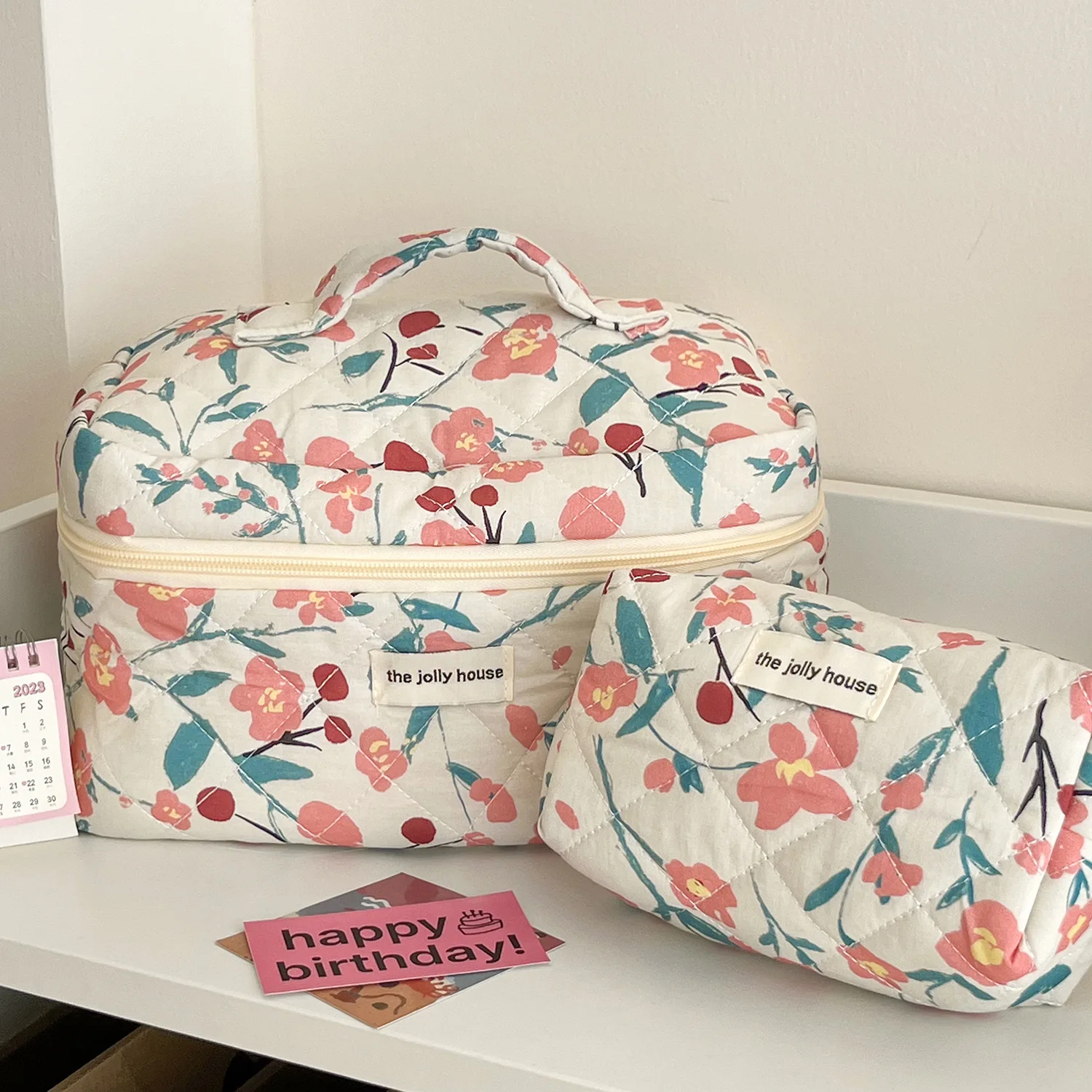 1pc/Set Pink Flower Print Makeup Bag Premium Travel Organizer Cosmetic Bag Makeup Bag Pouch Skincare Bag Toiletry Bag 3