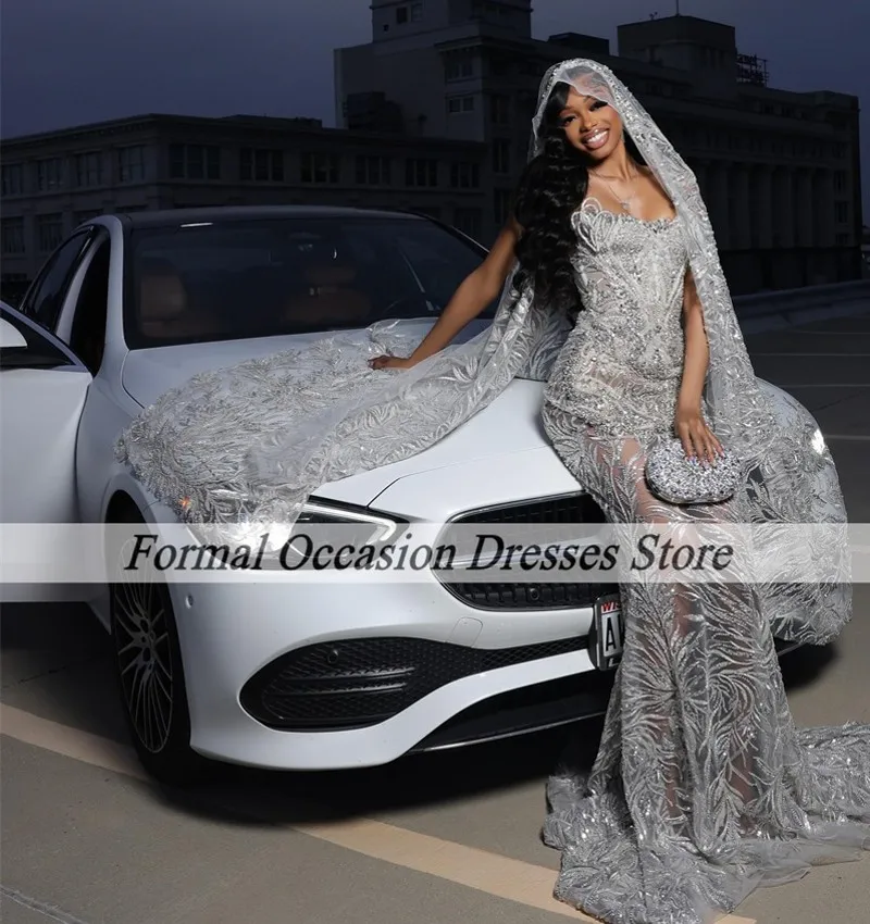 Luxury Prom Dress with Wrap Sequin Beading Black Girls Mermaid Party Gown Strapless Bespoke Evening Dress Customized