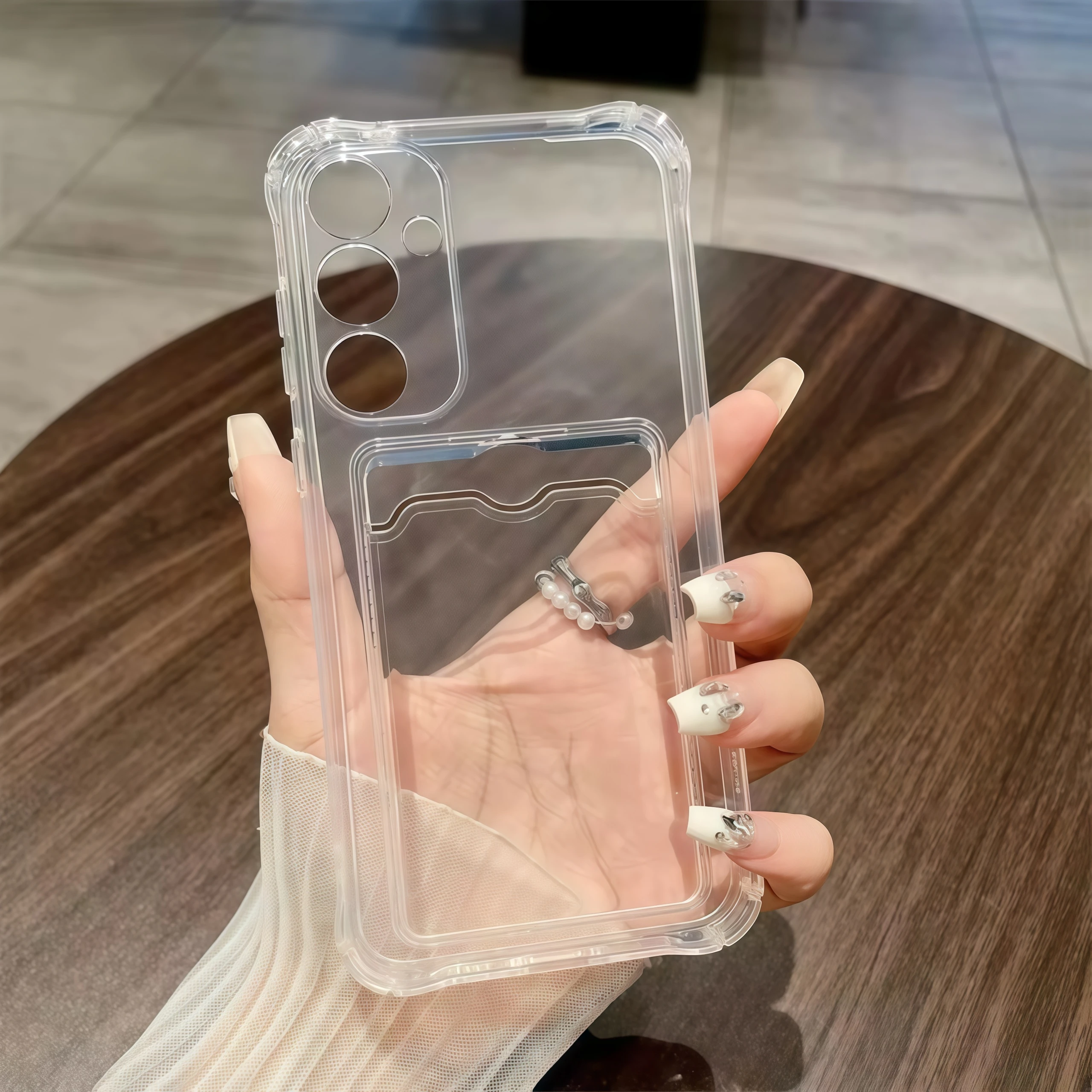 Durable Transparent Card Holder Phone Case with Soft Cover