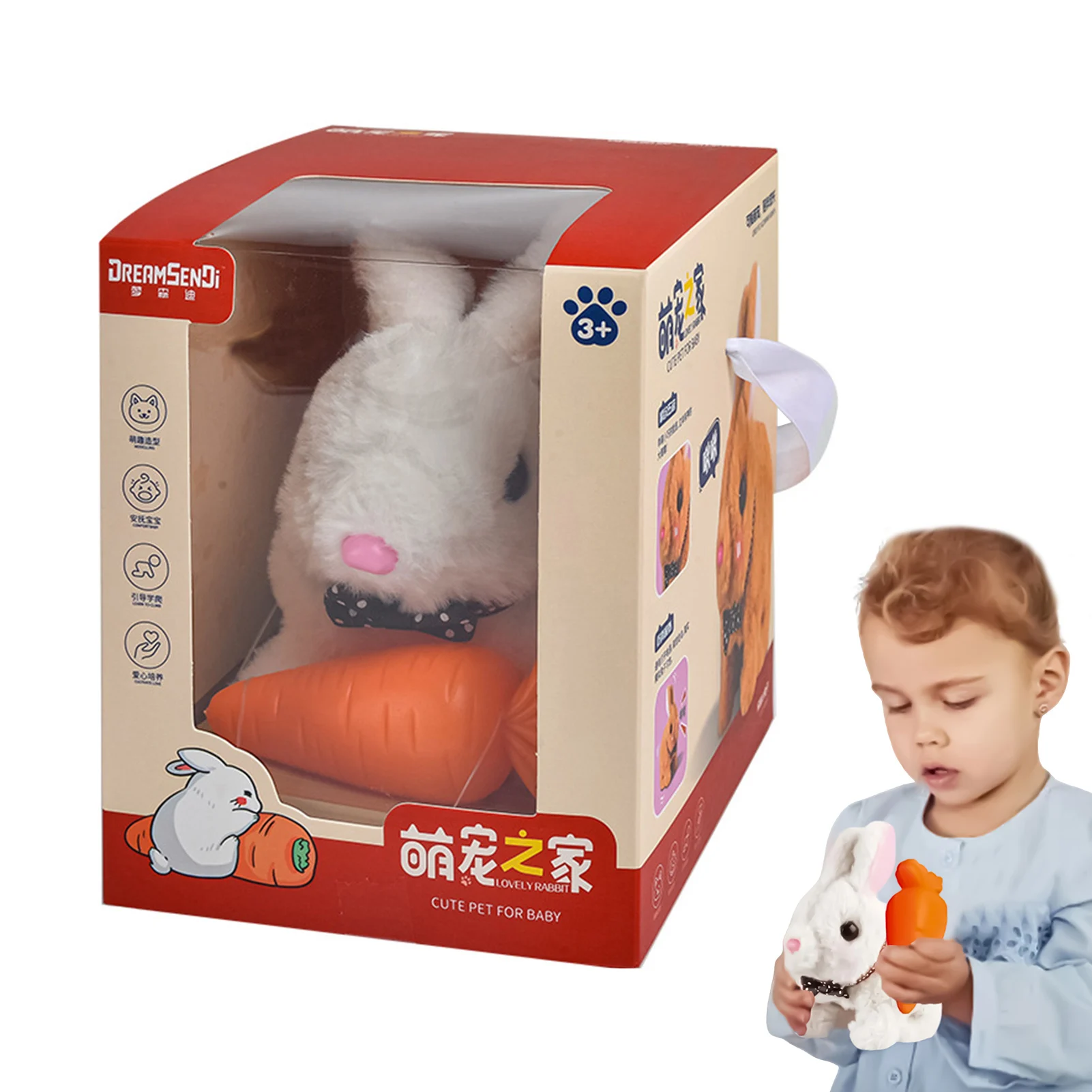 Interactive Electronic Pet Realistic Plush Rabbit Toy Simulation Bunny Toy with Sounds and Movements Companion Animal for Kids