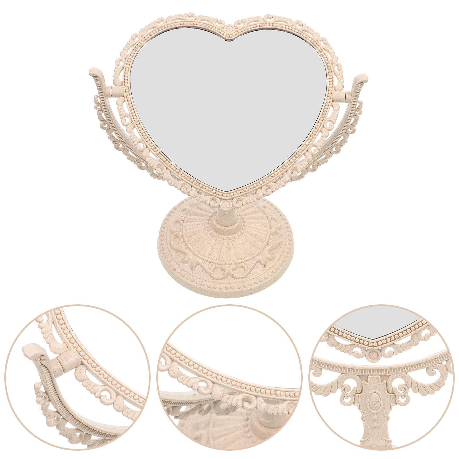 

Portable Desk Two Sided Mirror Heart Vanity Vintage with Stand Rotating Shaped Makeup Travel