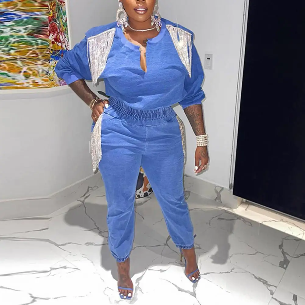 2 Pcs/Set Stylish Sweatshirt Trousers Set  Breathable Pullover Women Tops Pants Set  Long Pants Women Tops Pants Set