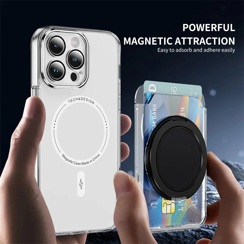 Magnetic Clear Wallet Card Holder with Ring Stand