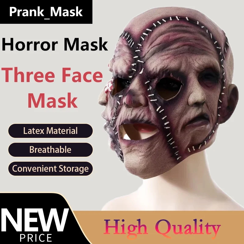 

Horror three-sided ghost mask Halloween horror latex mask full face headgear cosplay three-sided man party dance dress up props