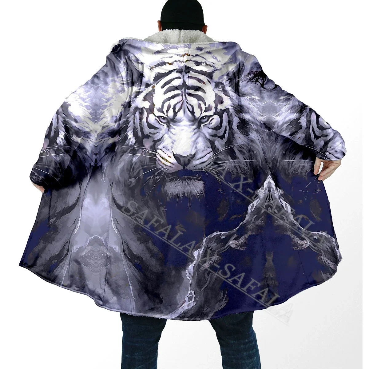 

Tiger Animal Art Viking Tattoo 3D PRINT Hooded Cloak Men Overcoat Coat Thick Warm Windproof Fleece Cape Robe Hooded Blanket-5
